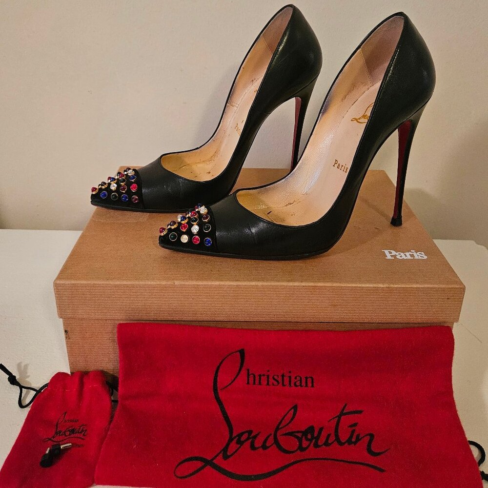 Christian Louboutin Cabo Follies Black Calf Studded Stiletto Heels